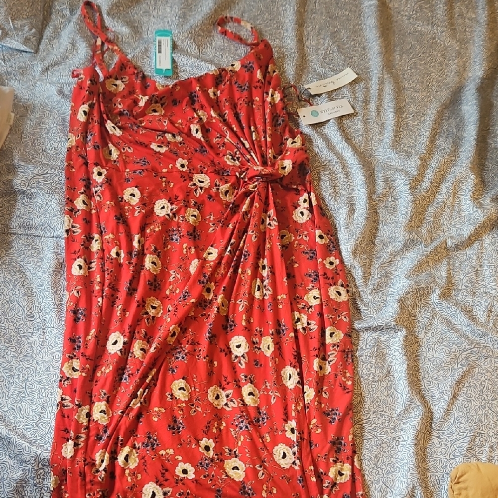 Stitch Fix - Floral Red Dress with Spaghetti Straps